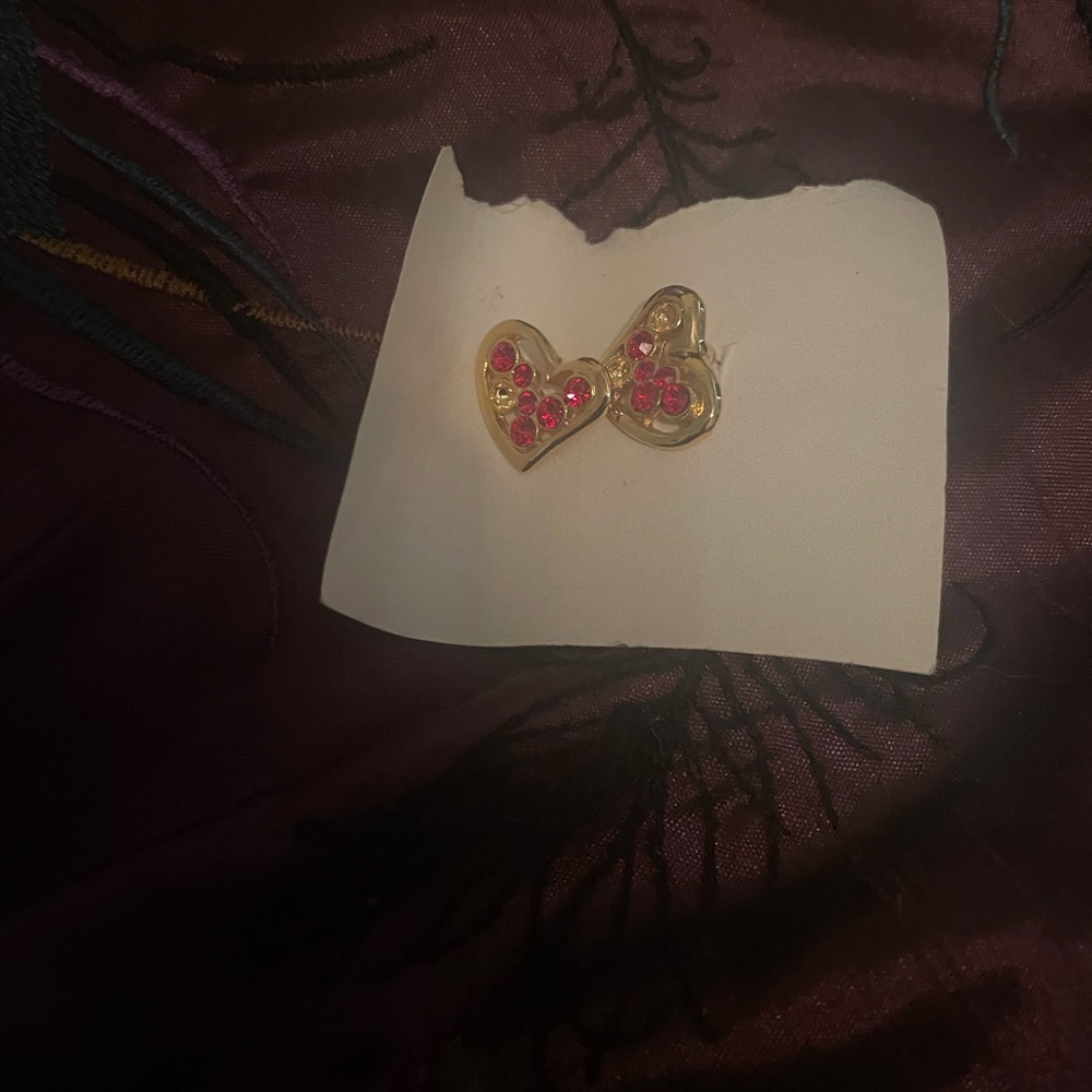 Gold Heart Earrings with Red Accents